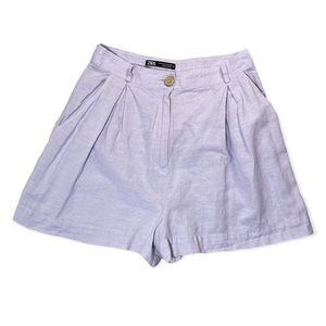 Zara lavender purple pleated high waisted shorts linen blend